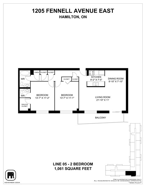 A floor plan for a home at 1205 Fennell Avenue East in Hamilton, Ontario.